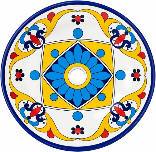 Round talavera bathroom sink blue flower design Mexico