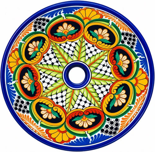 Round talavera bathroom sink floral starburst design