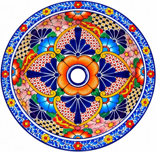 Round talavera bathroom sink multicolor floral Mexican design