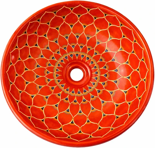 Round talavera bathroom sink terracotta floral design