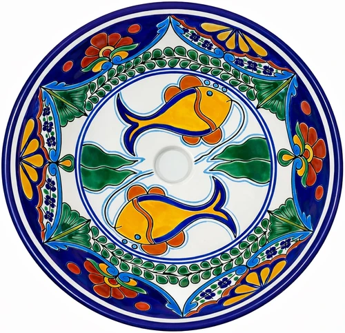 Round talavera bathroom sink colorful fish design style