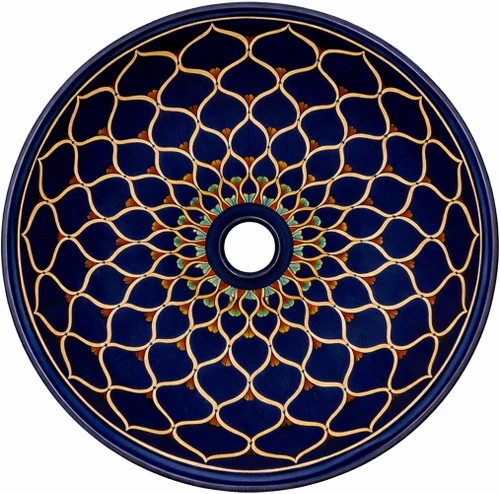 Round talavera bathroom sink blue mandala design Mexico