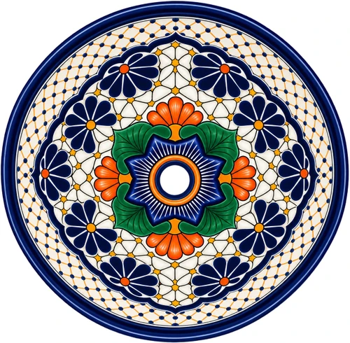 Round talavera bathroom sink floral Mexican design