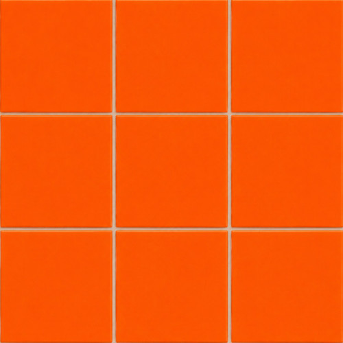 Mexican solid orange talavera tiles arranged in a 3x3 tile layout with coordinated grout joints