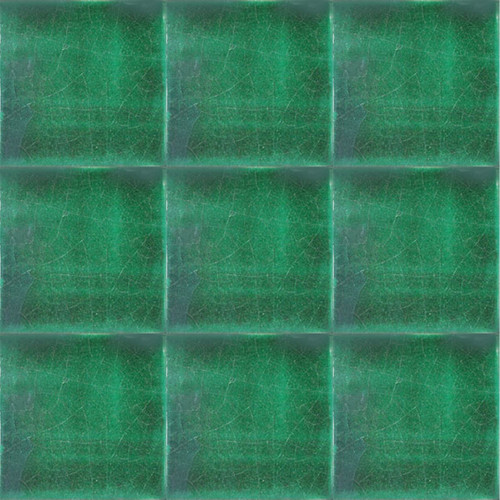 Nine emerald green Mexican ceramic tiles with glossy handcrafted glaze and artisan finish