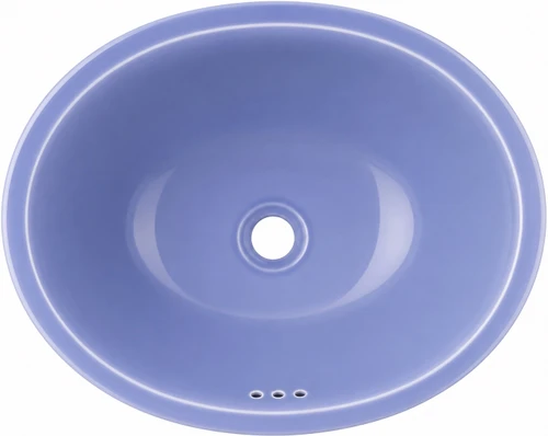 Double sided hand painted oval bathroom sink blue overflow holes