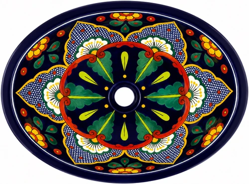 Double sided hand painted oval bathroom sink talavera overflow holes