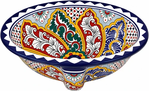 Double sided hand painted oval baroque bathroom sink