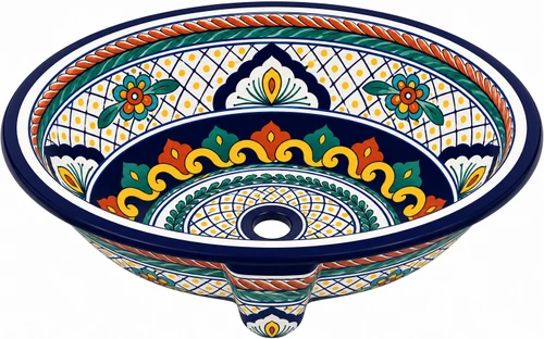 Double sided hand painted oval bathroom sink arabesque pattern