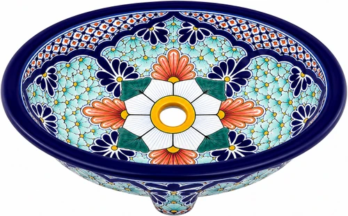 Coral floral double sided hand painted oval bathroom sink