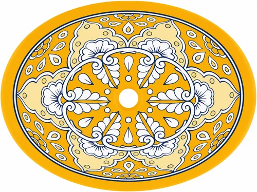 Golden floral talavera double sided hand painted oval bathroom sink overflow holes