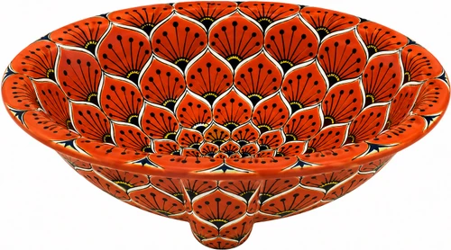 Orange petal double sided hand painted oval bathroom sink