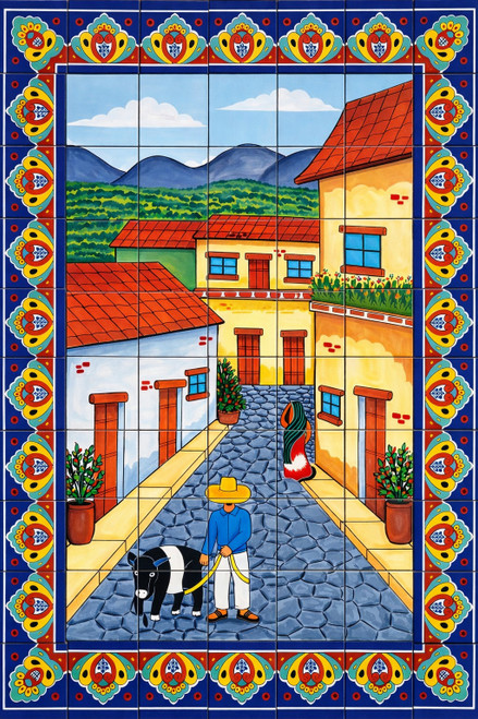 Mexican village talavera tile mural