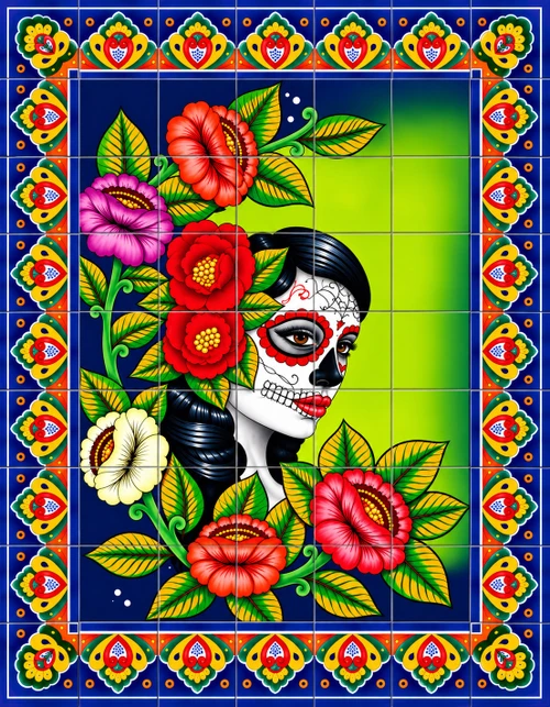 Talavera tile mural catrina design