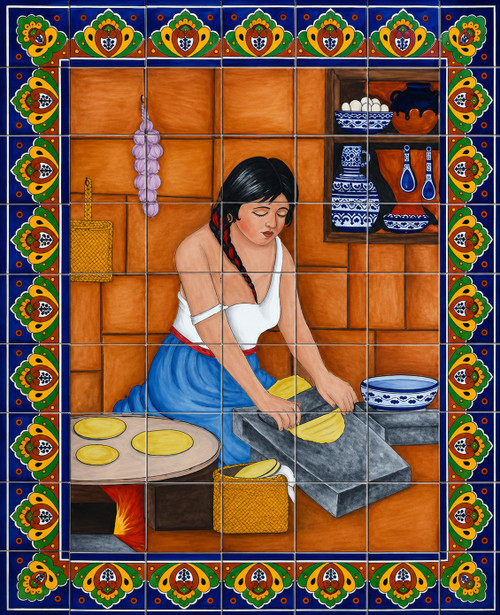 Mexican talavera tile mural kitchen tradition
