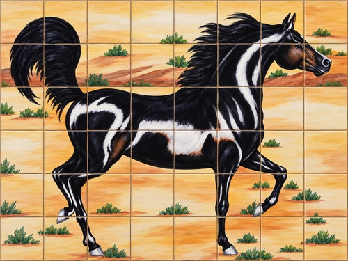 Mexican tile mural with black horse
