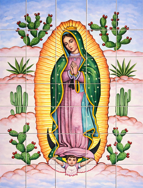 Virgin Guadalupe cactus talavera tile mural design