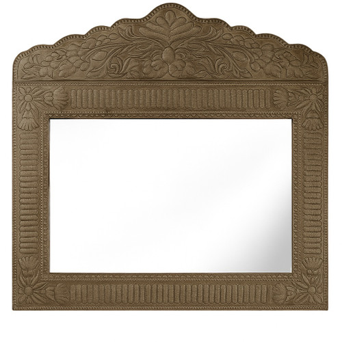 Hammered tin mirror with an arched floral frame in Mexican colonial design