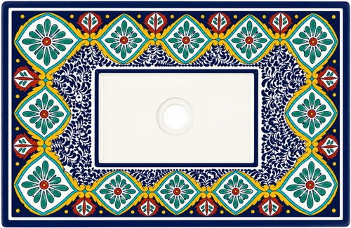 Talavera vessel rectangular sink above countertop Mexican bathroom