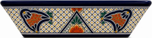Talavera vessel rectangular sink above countertop floral heritage design top view