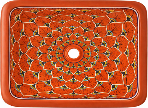 Rectangular talavera bathroom sink terracotta floral design handmade