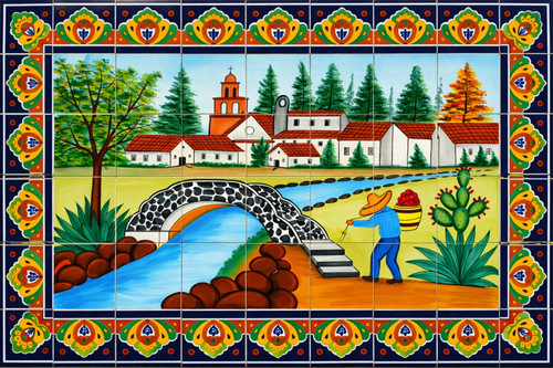 Talavera bridge village tile mural