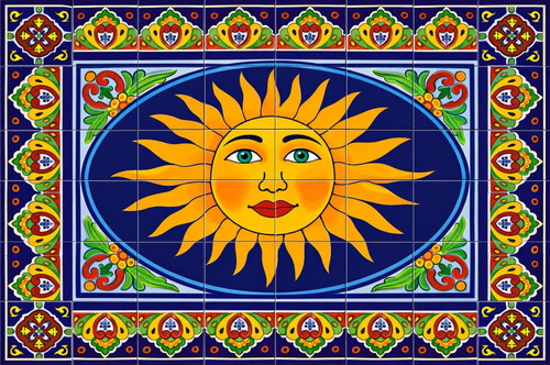 Talavera sun mexican tile mural wall art