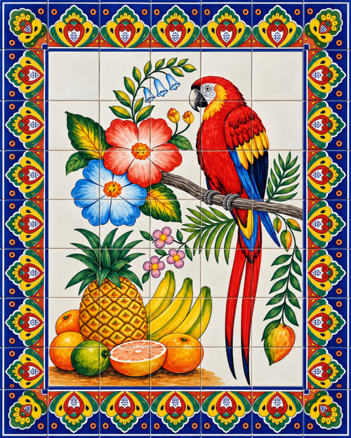 Talavera parrot tropical fruit tile mural