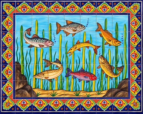 Underwater fish Mexican talavera tile mural