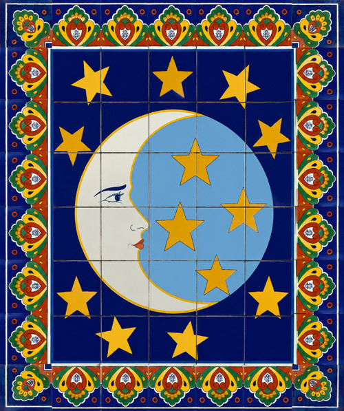 Moon and stars talavera tile mural