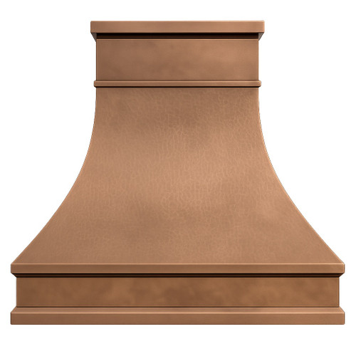 Island copper range hood, front view