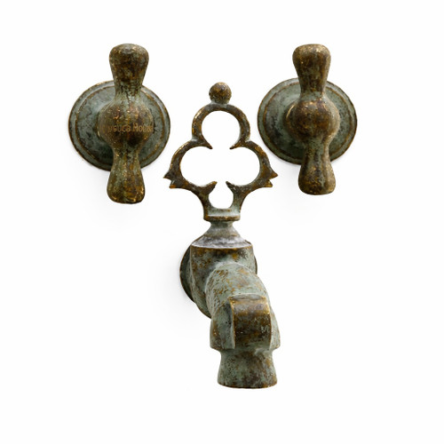Antique oxidized bronze wall faucet with quatrefoil front view