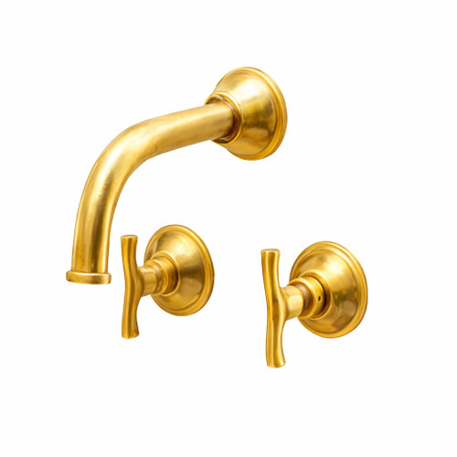 Custom wall-mounted bronze faucet with curved spout and artisan warm finish