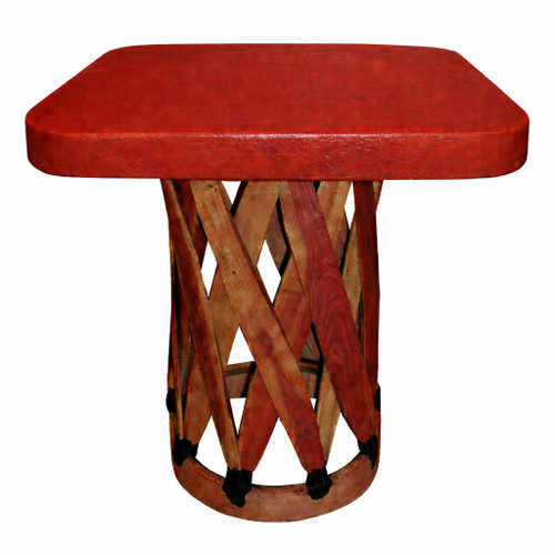 Square equipal table with pigskin leather top in red terra cotta finish