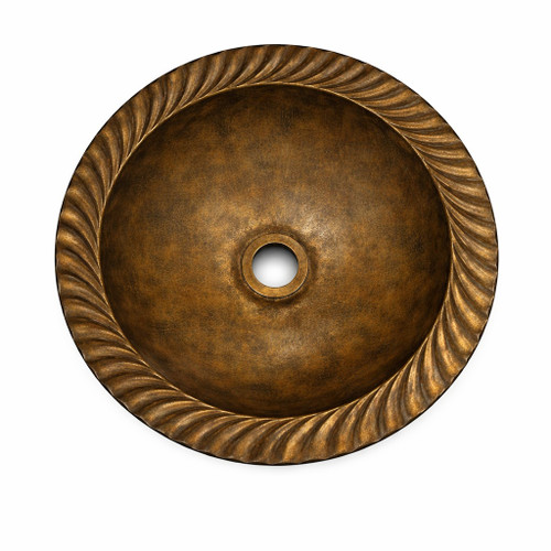 Round drop-in bronze bathroom sink with rope rim with aged finish