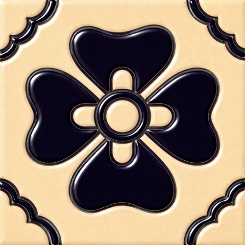Mexican talavera cobalt floral relief tile