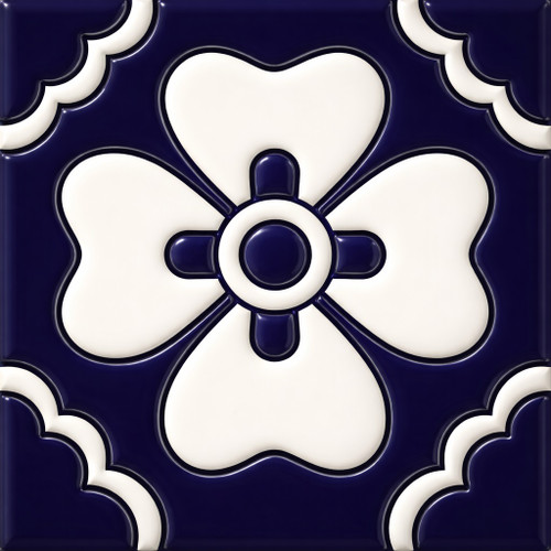 Talavera relief tile navy floral pattern