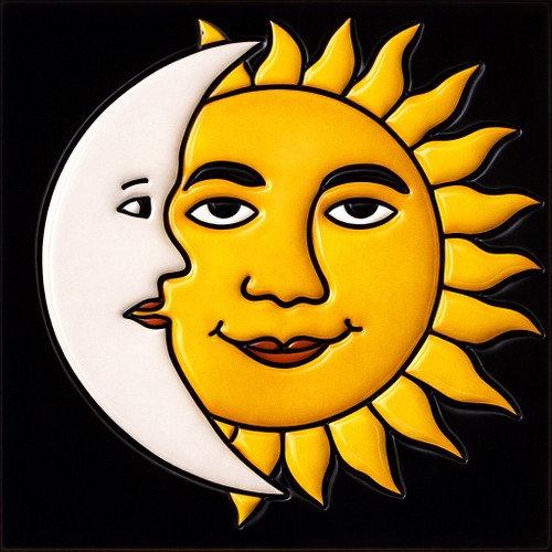 Mexican relief tile with sun moon motif