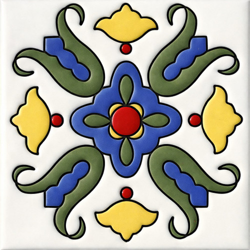 Mexican talavera relief tile floral medallion
