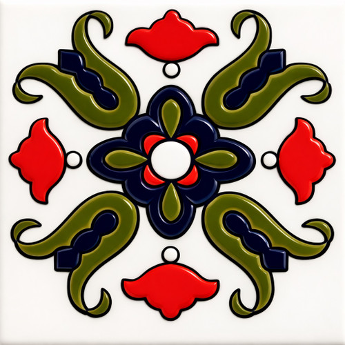 Mexican talavera floral scroll relief tile