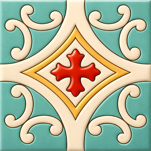 Mexican cross medallion talavera relief tile