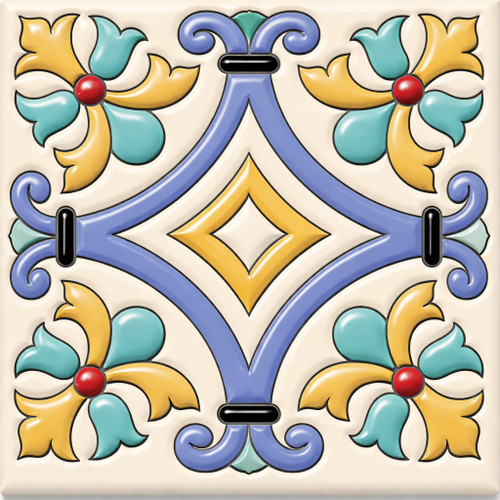 Mexican talavera relief Tile floral diamond
