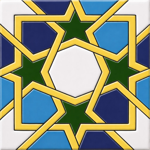 Mexican talavera relief tile geometric star pattern