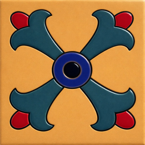Mexican relief tile bold cross fleur design