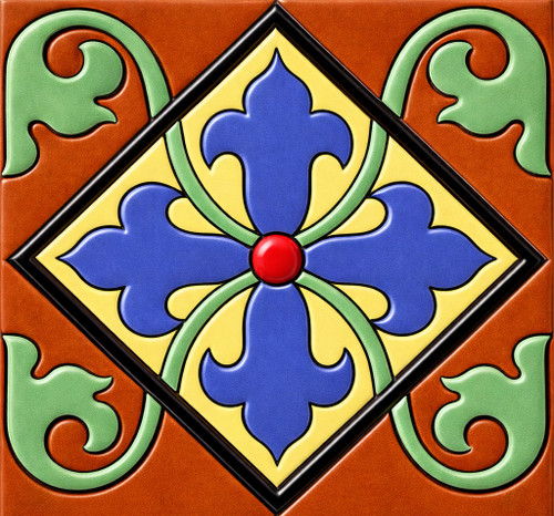 Talavera relief tile blue cross scroll pattern