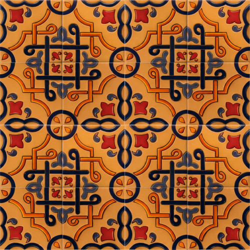 Talavera geometric mexican relief ceramic tile sixteen piece raised set