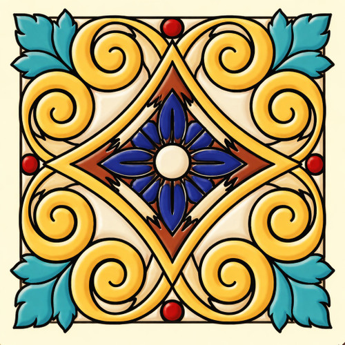 Talavera ornate floral mexican relief tile