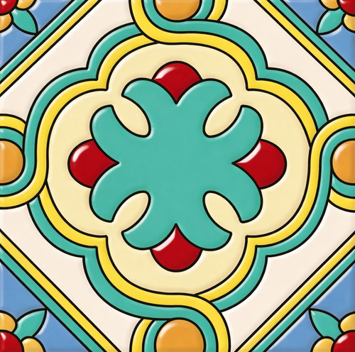 Mexican floral rosette talavera relief tile