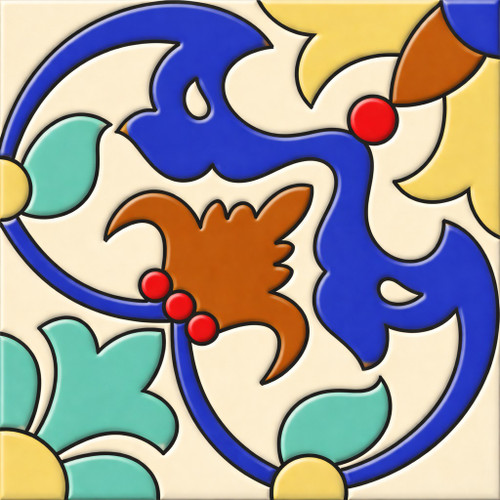 Handcrafted talavera acanthus floral relief tile