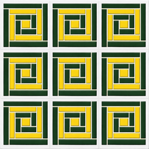 Geometric rectangular mexican relief tile design showing nine complete tiles with raised geometric blocks